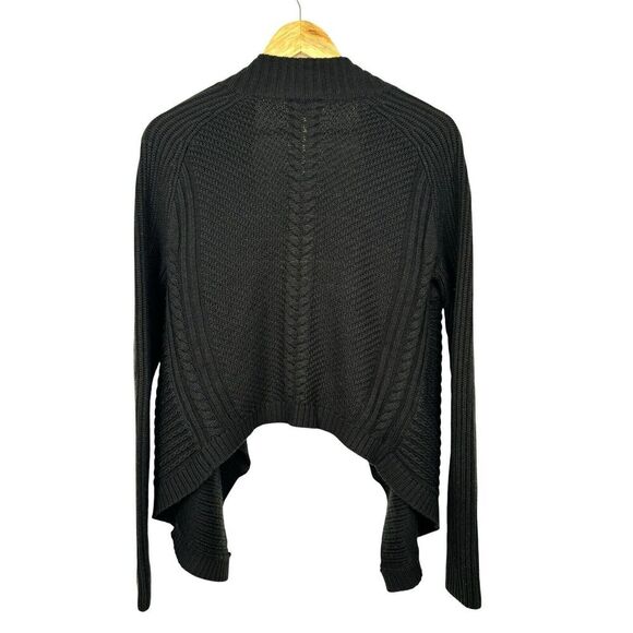 Ann Taylor Women Knit Cardigan Med Black Ribbed Cable Knit Open Front Wool Blend - Picture 3 of 12